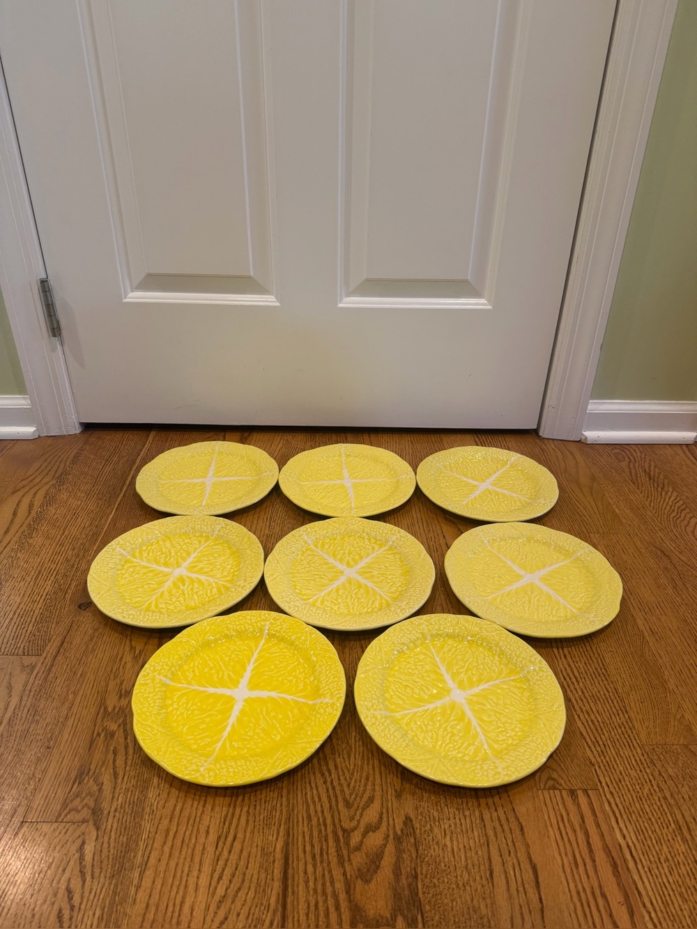 Set of 8 Secla Majolica Yellow Cabbage Salad Plates 8.5” Vintage Portugal